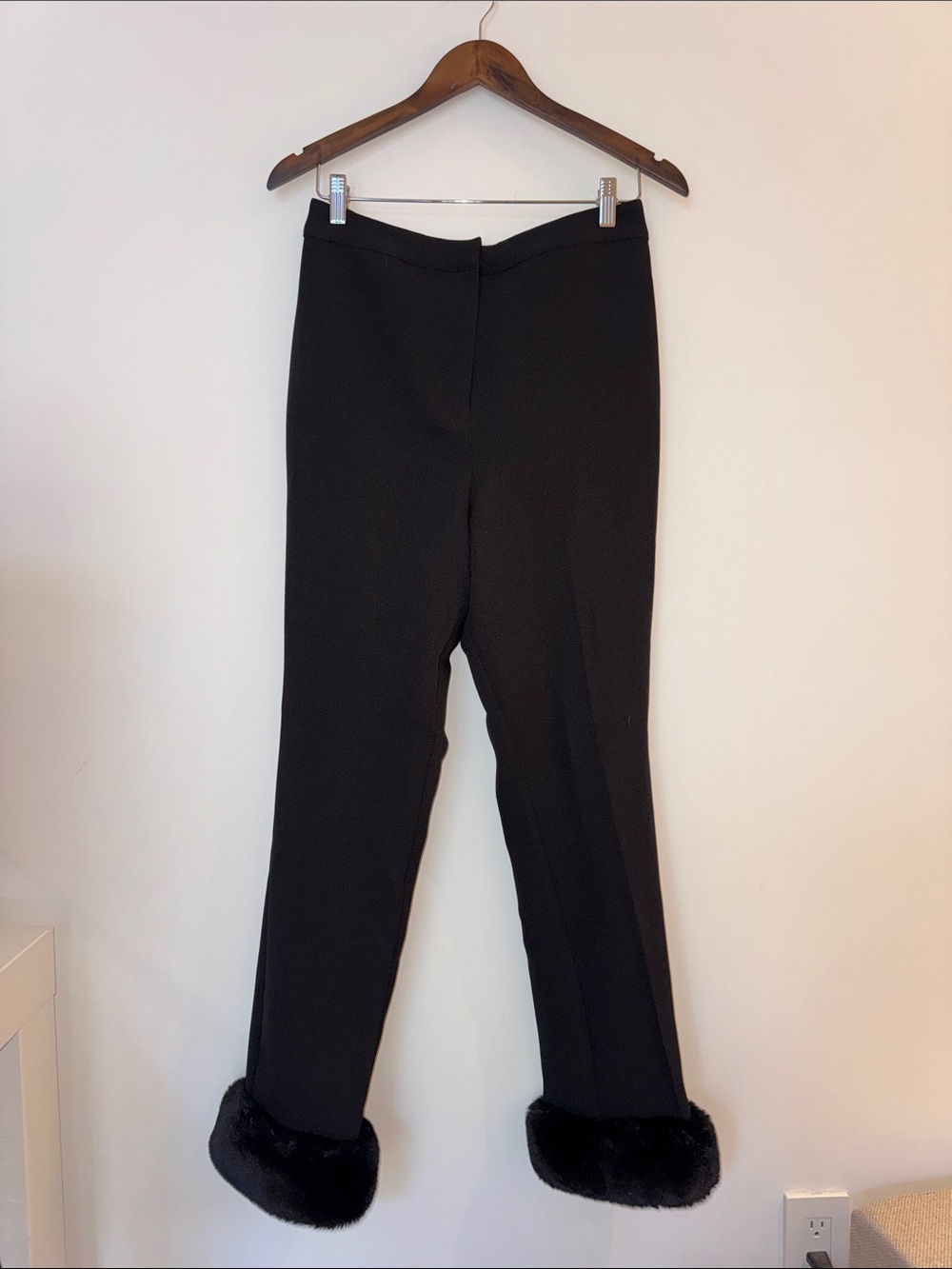 DANIELLE BERNSTEIN Black Boot-Cut Pants with Faux Fur Cuffs